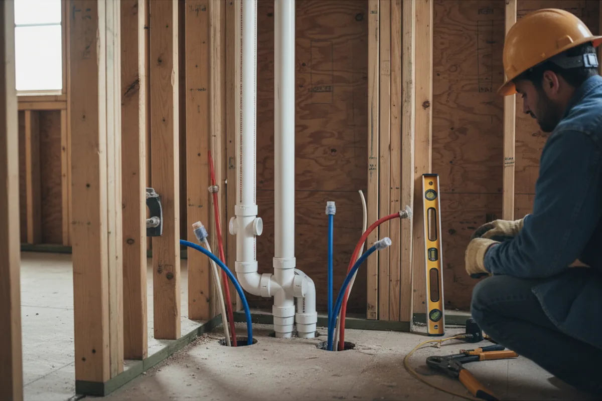 Drain and supply rough-in during Leak Detection in Columbia City